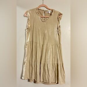 VILA Light Beige Ruffle Tiered Mini Dress